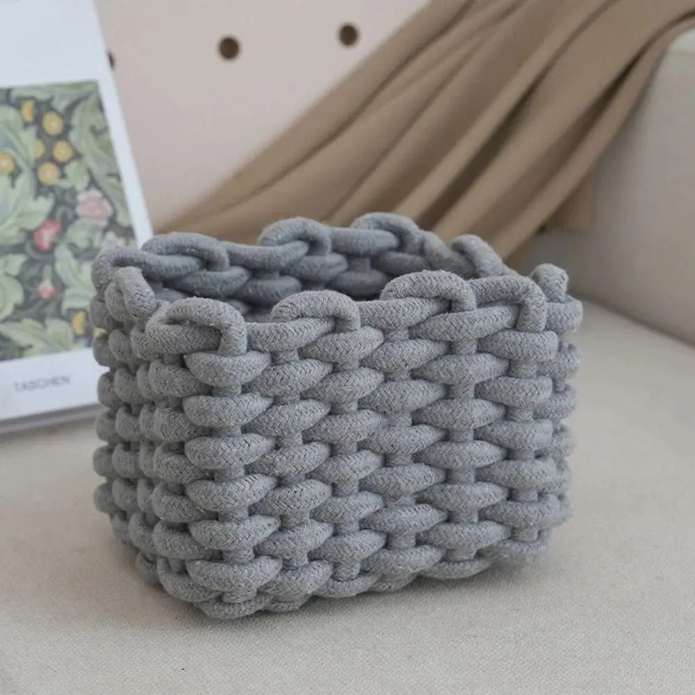 Nordic Style Woven Basket Rectangular Hand-woven Storage Basket Multi-functional Desktop Organize Baskets Desktop Storage