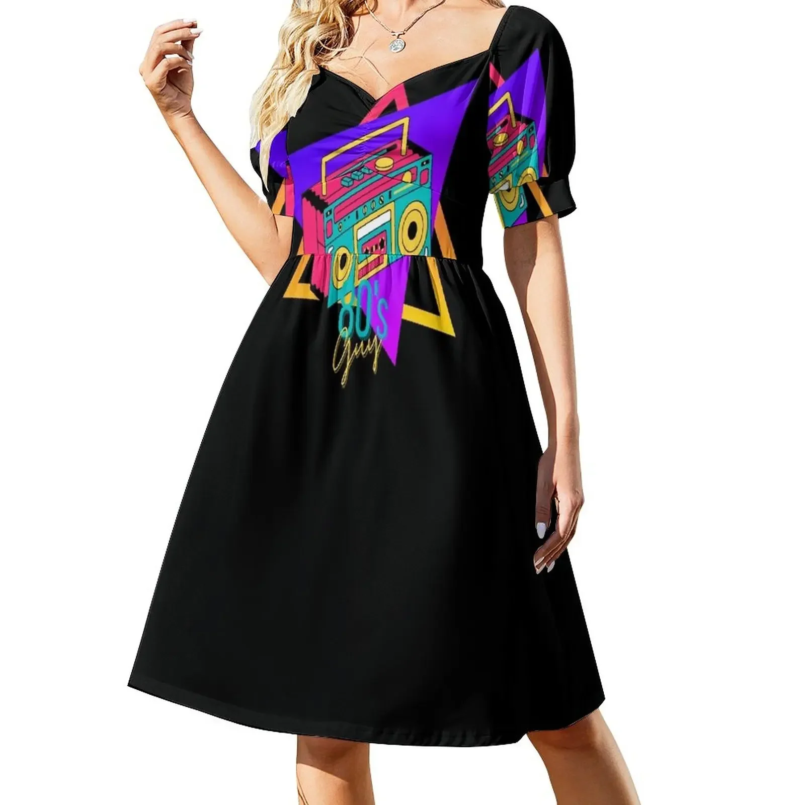 Cool 80s retro radio with font Short-Sleeved Dress luxury woman evening dress Evening gown