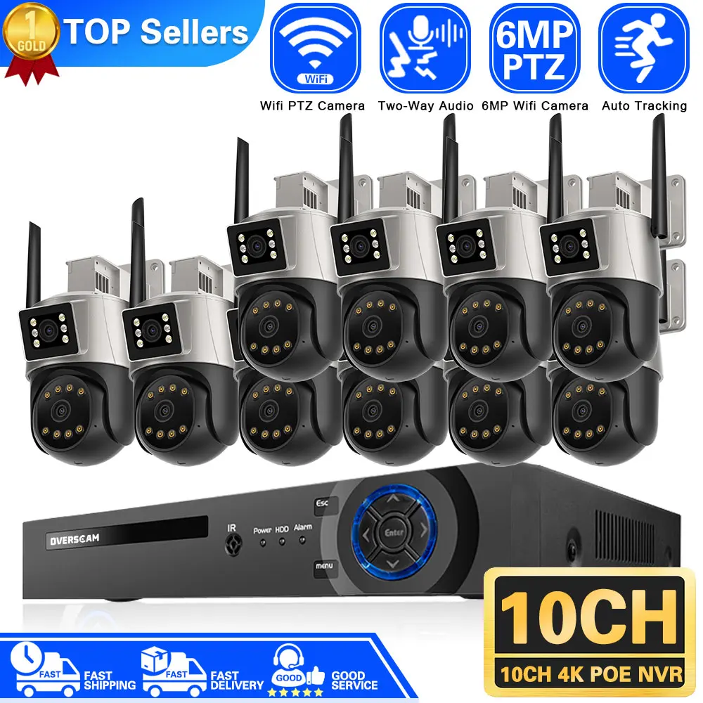 4K 8MP PTZ Wireless CCTV System Two Way Audio 6MP WIFI IP Security Camera 10CH P2P NVR Video Surveillance Kit Human Auto Track