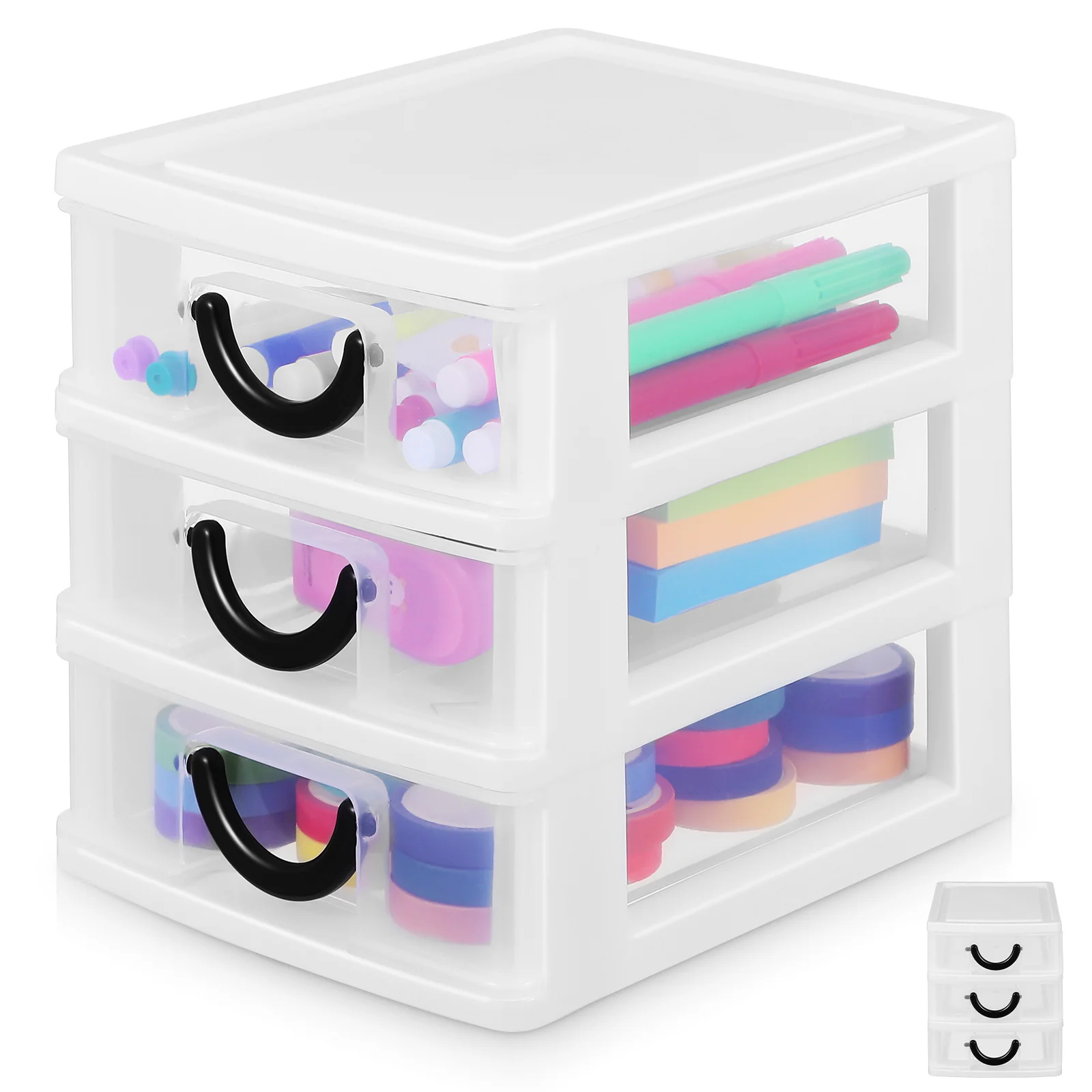 

Desk Organizer Plastic Drawer Desktop Storage Box Makeup Holder 3 Drawers Sundries Organizer Ergonomic Handles