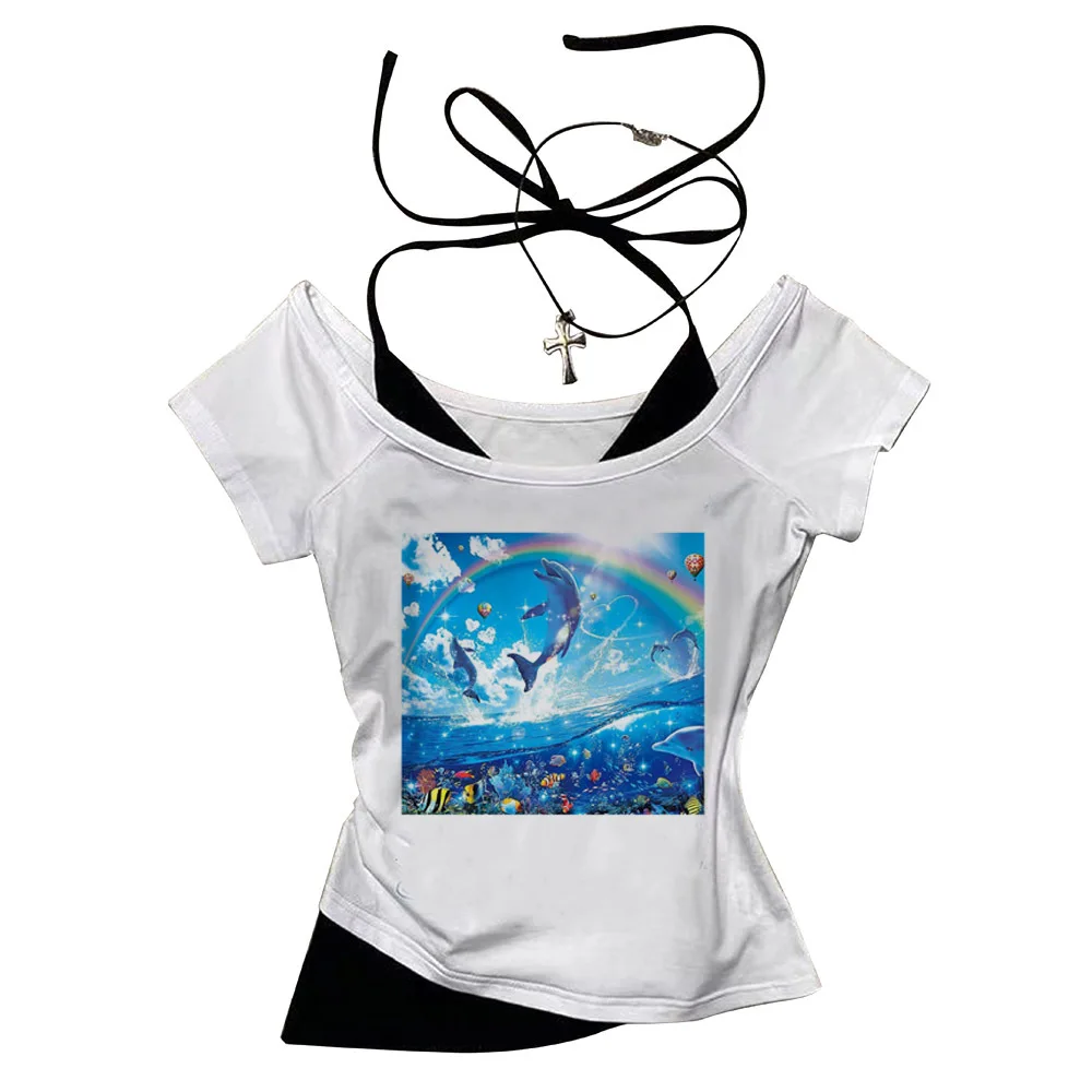 Frutiger Aero Crop Top Harajuku süßes Sommer Gothic Fairy Grunge 2025, Streetwear-T-Shirt für Teenager