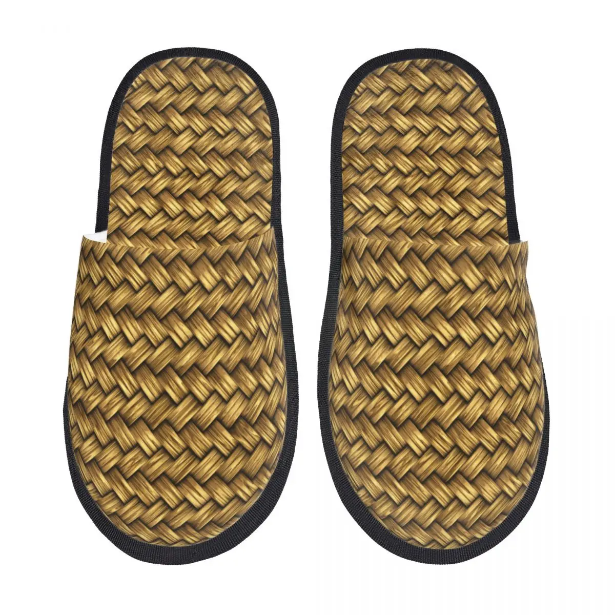 Custom Print Women Wheat Color Basket Weave Pattern House Slippers Soft Warm Memory Foam Fluffy Slipper Indoor Outdoor Shoes