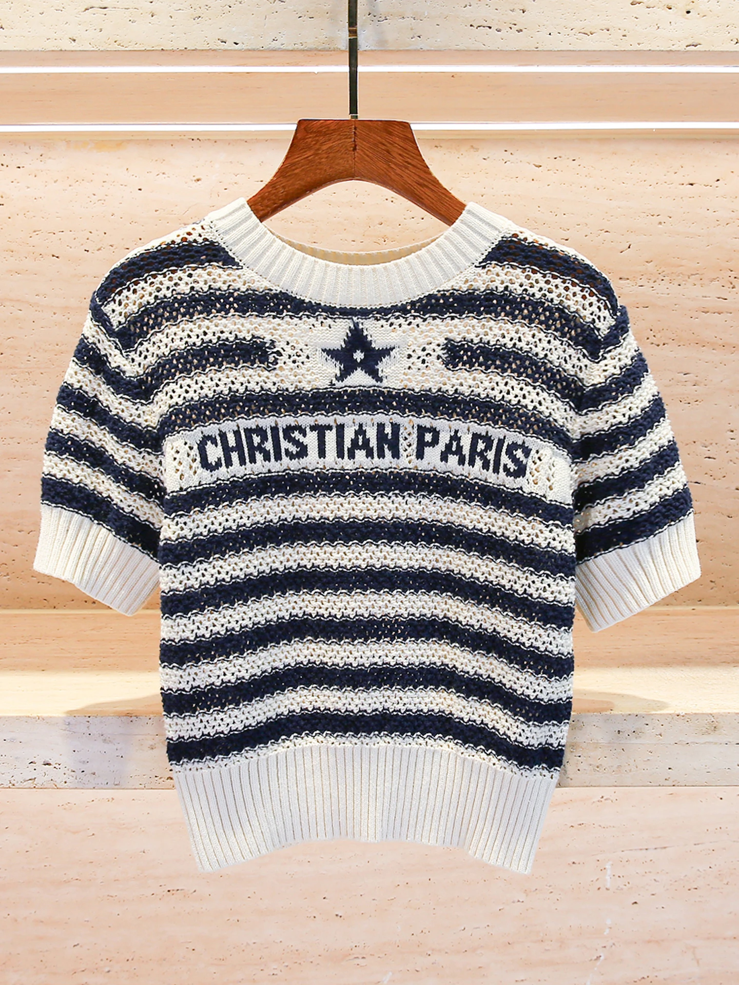 

Casual Letter Stripe Knitted T-irt Women's Premium Faion Autumn Top round Ne ort Sve Regular Fit Commute Sle