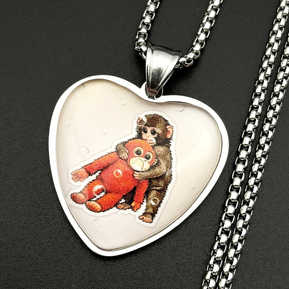 Y2K Affen-Puppe Herzanhänger Halskette Niedlicher Ästhetischer Schmuck Retro Cartoon Edelstahl Glaskette Hip-Hop Geschenk – Detail 5