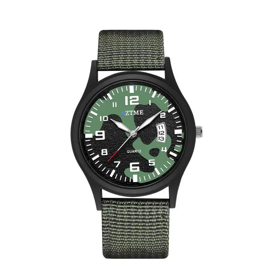 Explosive men\'s fashion canvas with camouflage watch luminous pointer with calendar quartz watch