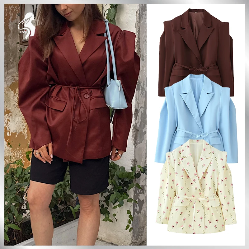 

Womens Fashion Blazer Wide Shoulders Waist Tie Long Sleeve Blazer Stylish And Versatile Suitable For Workplace And Casual Wear