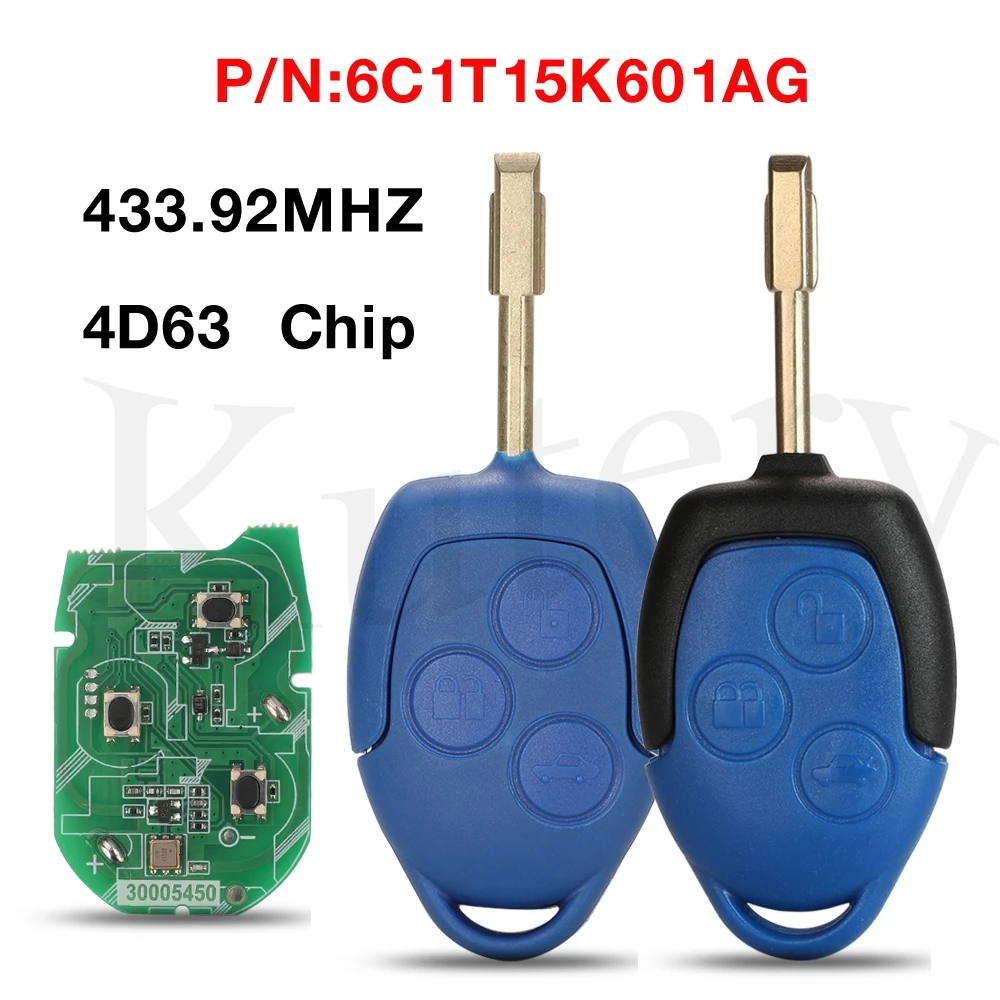 

jingyuqin 3 Button 433MHz 4D63 Chip Remote Car Key FOB 6C1T15K601AG FO21 Keys Control For Ford Transit WM VM 2006-2014