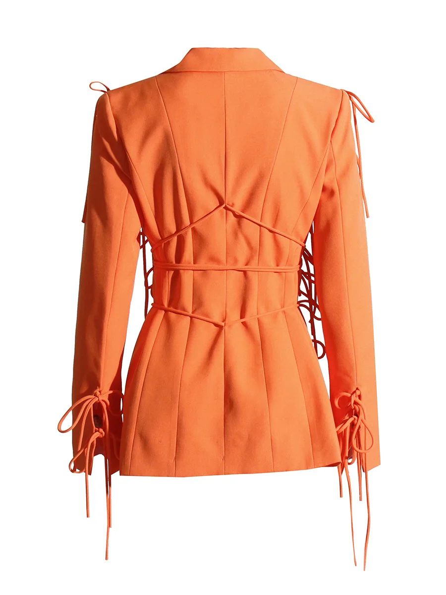 Blazer à lacets croisés pour femmes, olympiques orange, veste à la mode, tenue de bureau formelle, vêtements d'affaires pour dames, manteau chaud pour fille, tenue de printemps et d'automne, 1 pièce