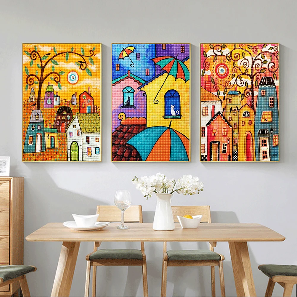Diy 5d Full Diamond Painting Cartoon Huizen Diamanten Kruissteek Kits Bedrukt Canvas Diy Scenic Art Handgemaakte Huisdecoratie