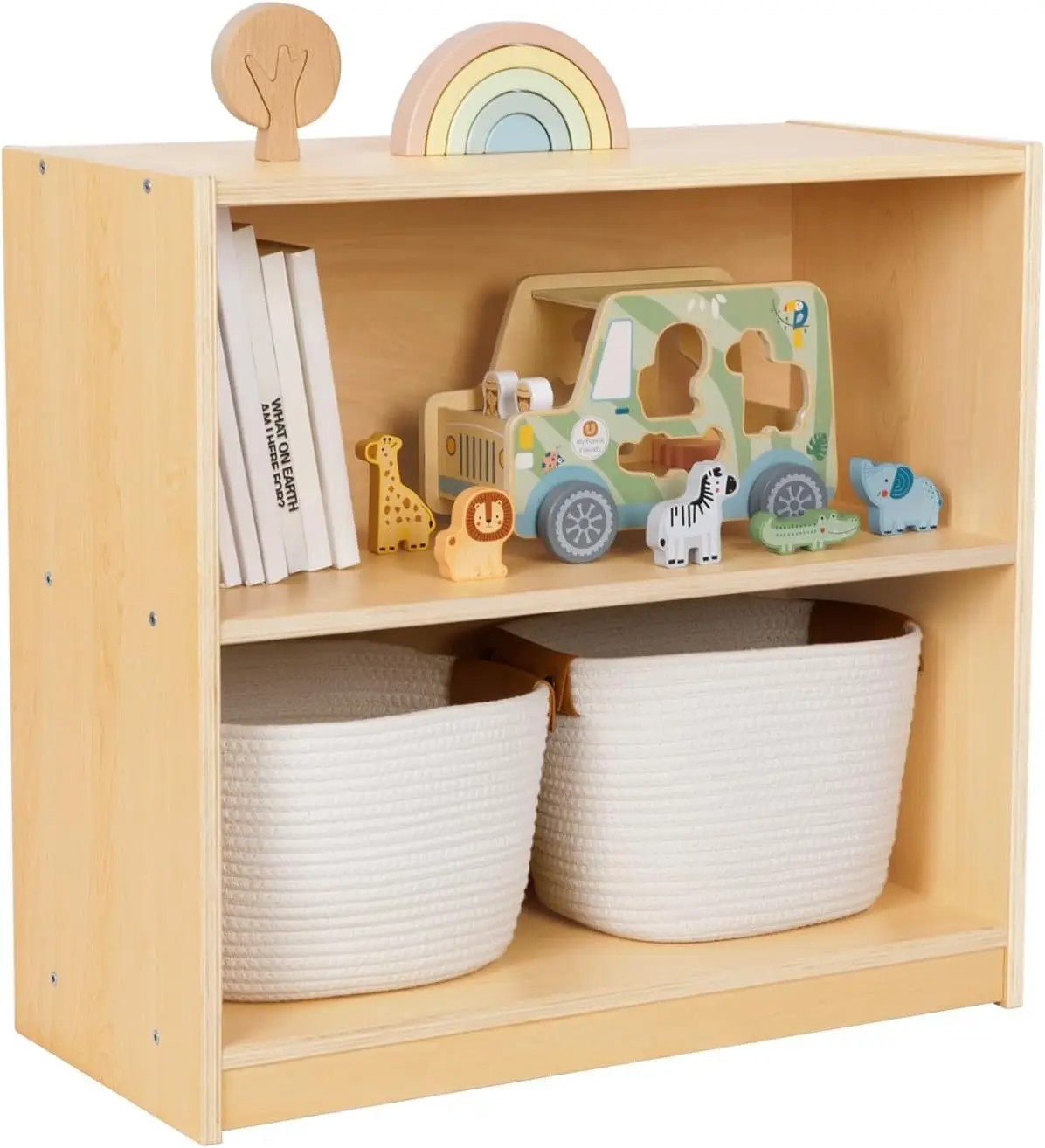 Shelf and Toy Storage, Compact Toddler Bookshelf for Small Space, Wooden Storage Cabinet Shelves and Kids Bookcase