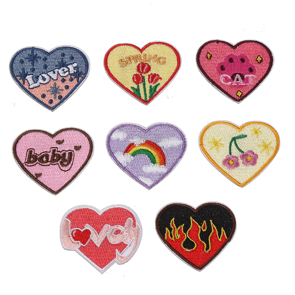 Carnival Hearts Patches Embroidered Iron on Patch Sew on Heart Shape Patches Applique for Clothing Jackets Hats Backpacks Jeans