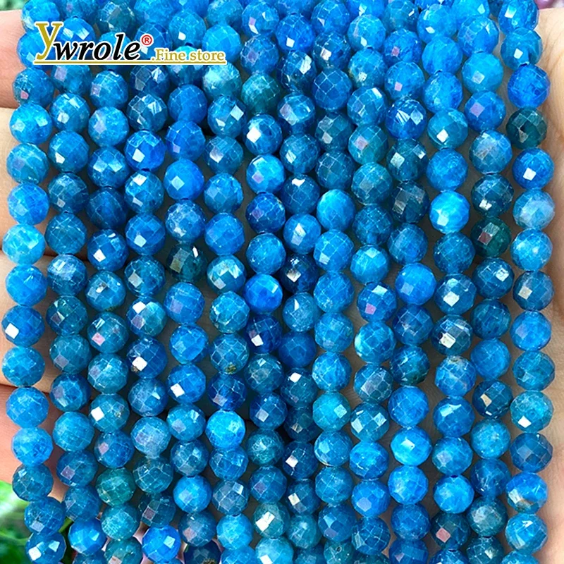 Natural Stone Faceted Round AA Blue Apatite Loose Spacer Beads for Jewelry Making Diy Earrings Bracelets Charms Accessories