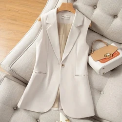 Women's Vest Jacket 2024 New Fashion Striped Single Button Sleeveless Blazer Vest Coat Korean Slim Femme Waistcoat Tops