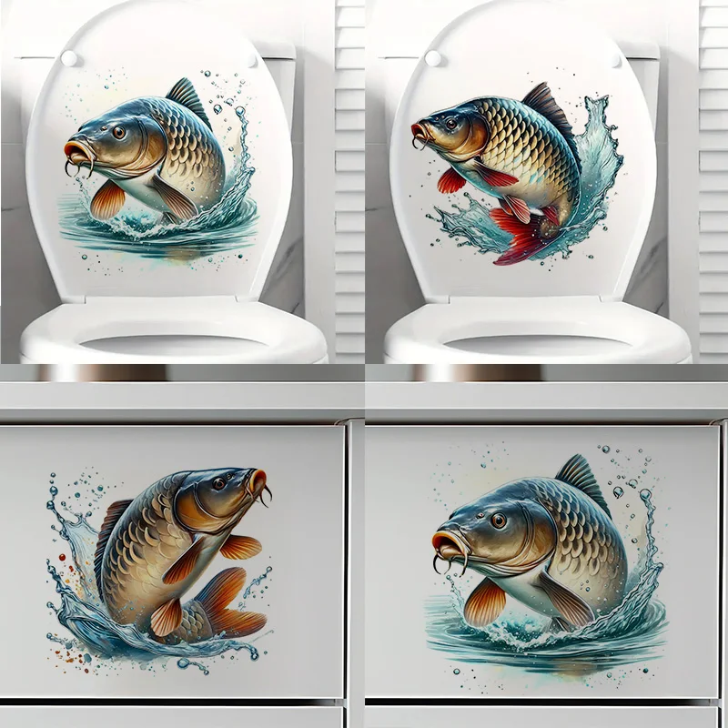 T2070#Carp Fish Toilet Stickers Decoration for Living Room, Wall, Bedroom, and Home Decor Car Decals Self-Adhesive