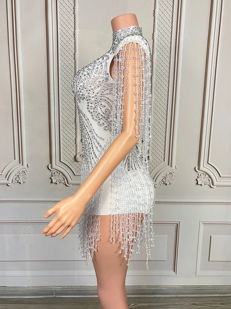 مثير الفضة حجر الراين ارتداءها النساء عرض الأداء زي المغني المرحلة ارتداء حفلة عيد ميلاد الزي ملهى ليلي Dancewear 4822