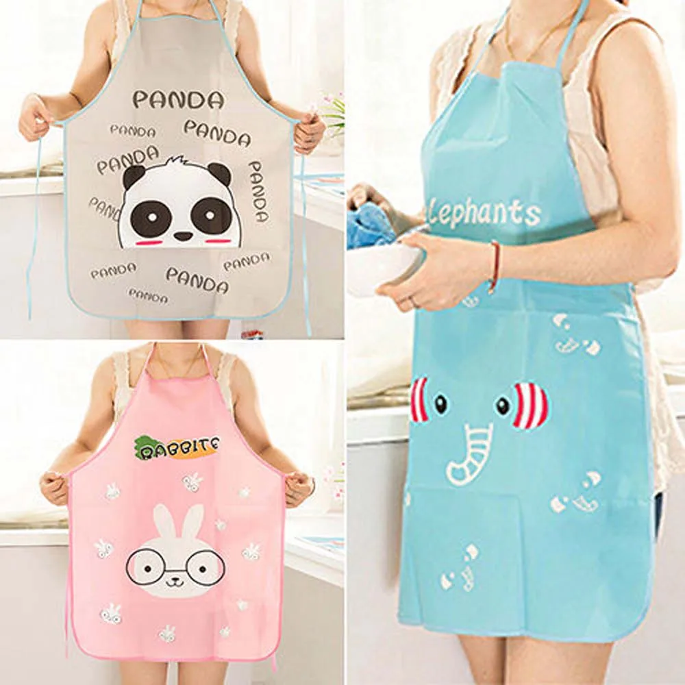 Women Cute Cartoon Waterproof Oil-proof Apron Kitchen Restaurant Cooking Bib Aprons Sleeveless Overalls Hanging Neck