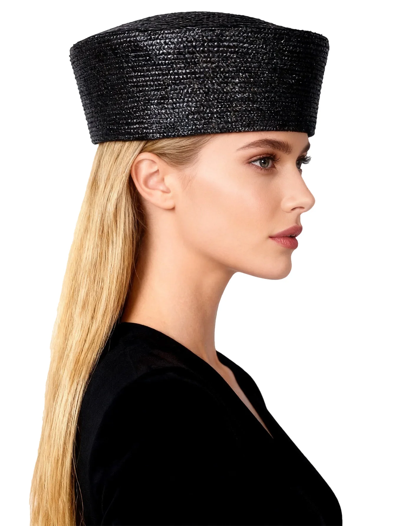 Elegant Vintage Black Brown Straw Pillbox Hat for Women Natural Grass Cocktail Church Wedding Bride Party Dress Cap view 3