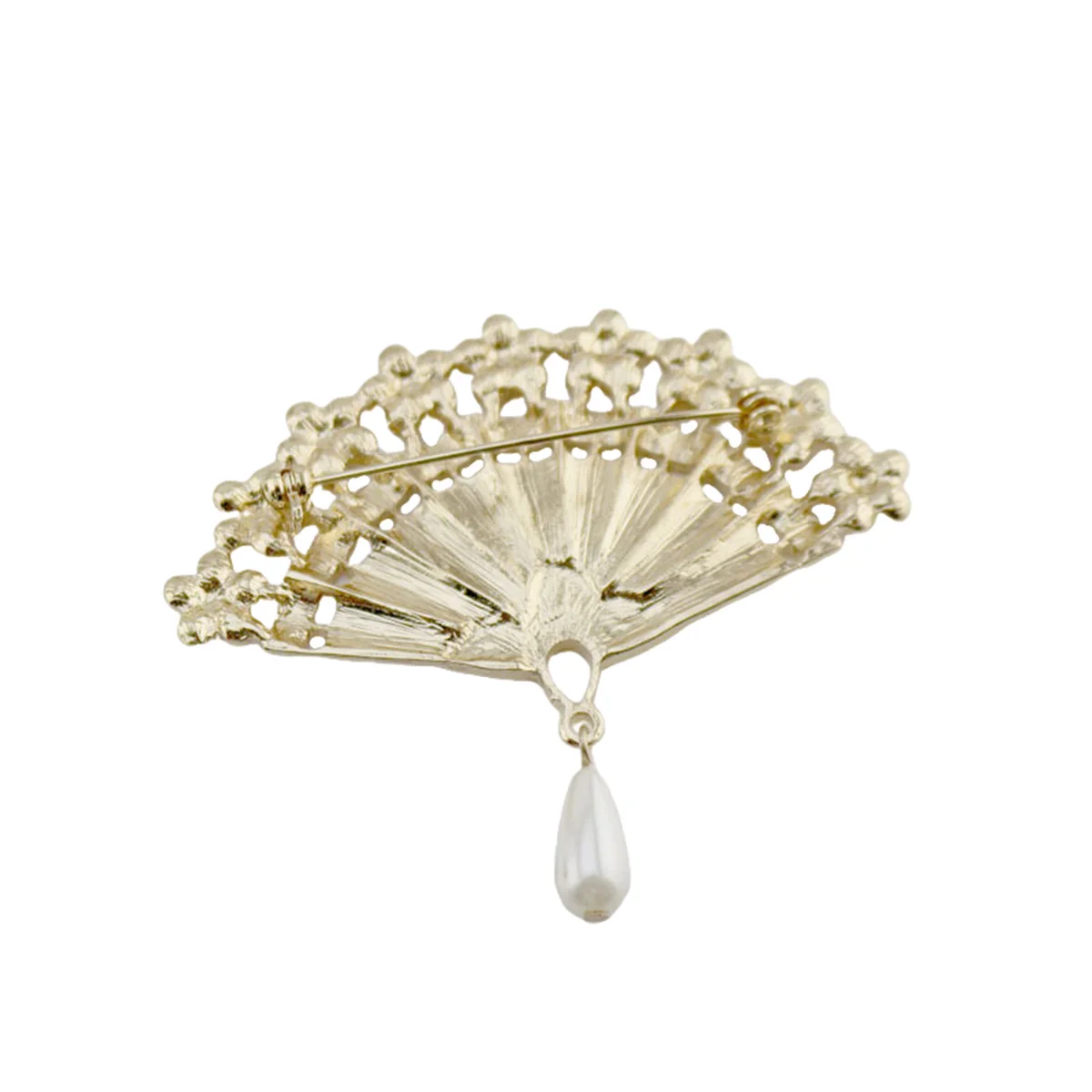 

Vintage Brooch Rhinestone Breastpin Pearl Chinese Style Fan Crystal