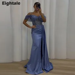 Eightale Luxury Evening Dresses Spaghetti Strap Sequined Mermaid Blue Satin Customized Prom Party Gown Wedding Vestidos De Gala