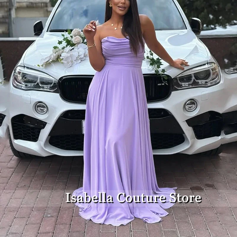 

Lilac Formal Prom Dresses A Line Strapless Floor Length Wedding Guest Gowns for Women Elegant Bridesmaid Dress Customized