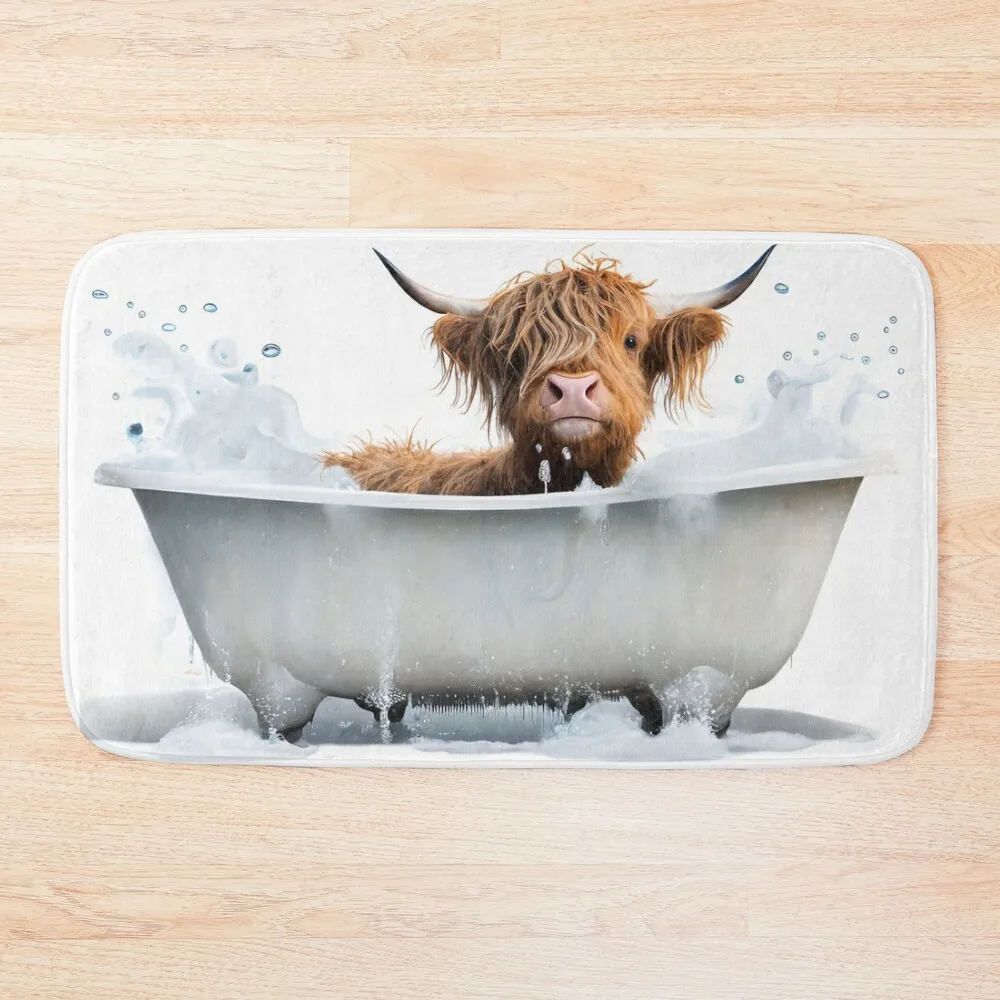 

Baby Highland Cow Taking a Bath, Cute Animal Art Bath Mat Carpet For Bath Carpet Rug Carpet Mat