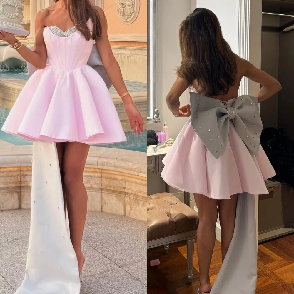 Customized Casual Jersey Pleat Bow A-line Sweetheart Short Dresses Bespoke Occasion Dresses Classic Exquisite Modern Style Pastr