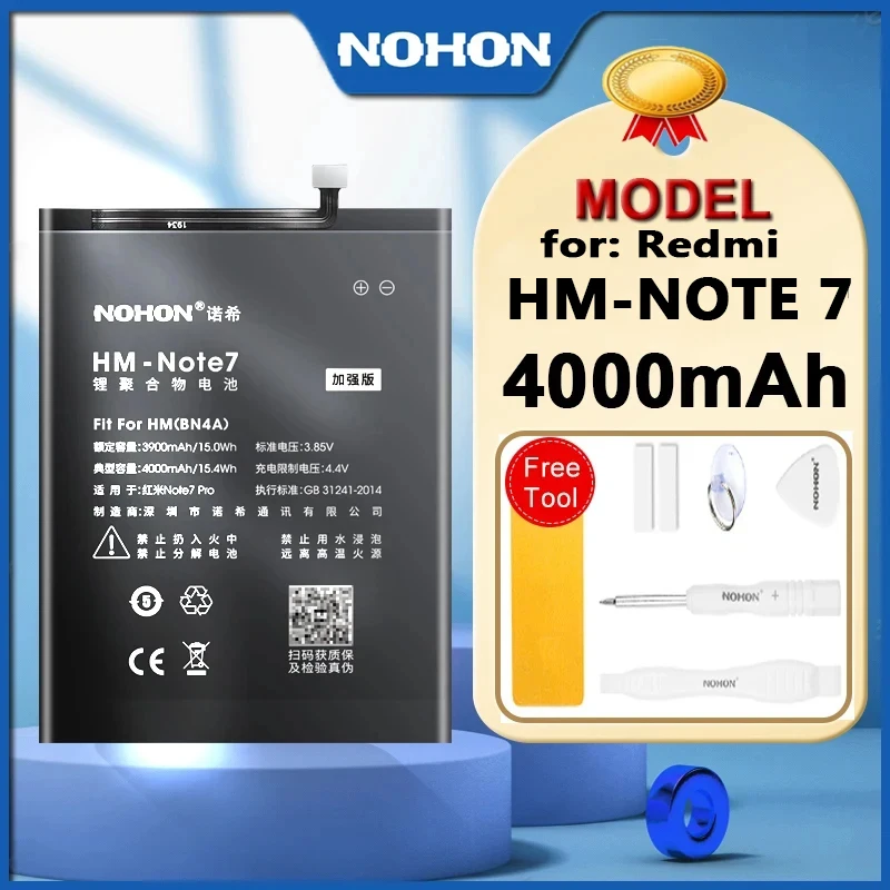 NOHON BN4A High Capacity Phone Replacement Battery 4000mAh For Xiaomi Redmi Note7 Note 7 Pro Batteries with free tools