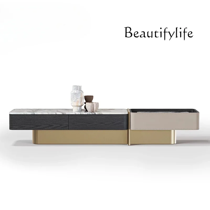 M Modern Light Luxury TV Cabinet/natural Luxury Stone Surface/solid Wood Floor TV Cabinet Floor Cabinet