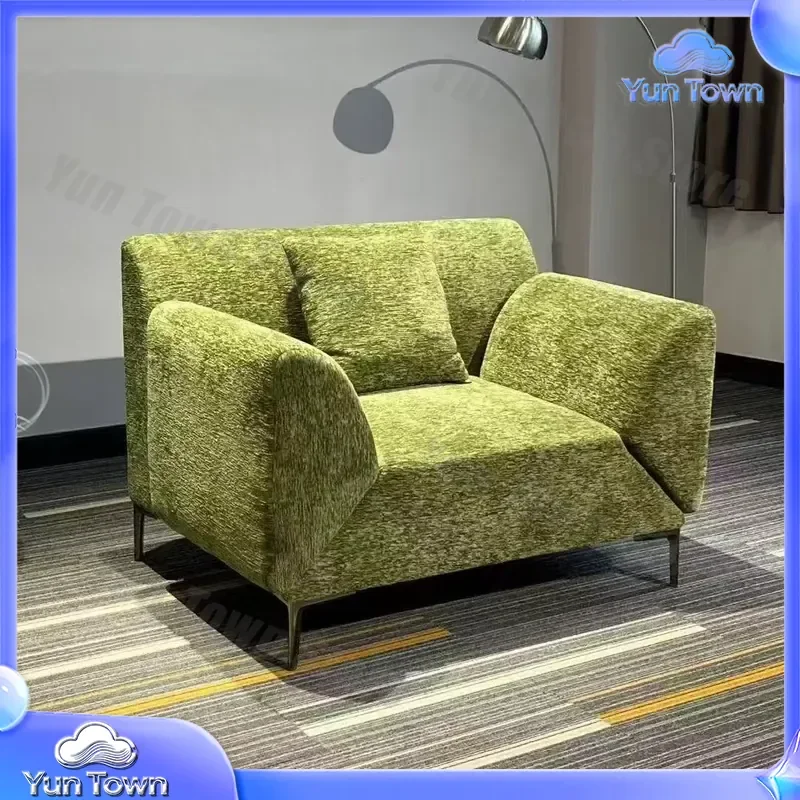 Modern Single Sofa with Avocado Green Texture Fabric for Wabi Sabi Light Luxury Curved Recliner Living Room Small Space
