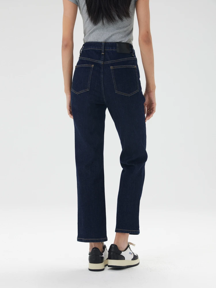 

Прямые джинсы с высокой талией, оригинальный цвет, девять очков, осень-зима, новые женские брюки с грушевым принтом, маленький размер