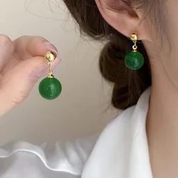 PANJBJ Silver Color Bead Drop Hotan Jade Earrings For Women Girl Ethnic Retro Temperament Banquet Jewelry Dropshipping