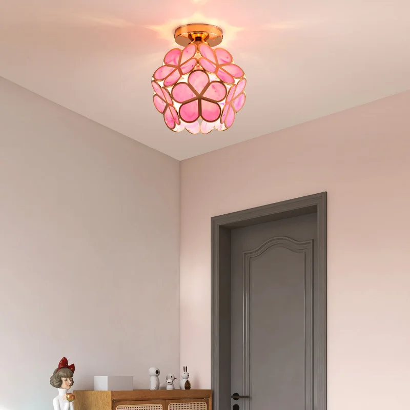 12W Nordic Flower Ball LED Ceiling Lamp E27 Tiffany Iron Acrylic Petal Inlaid Chandelier Aisle Corridor Home Decor Ceiling Light