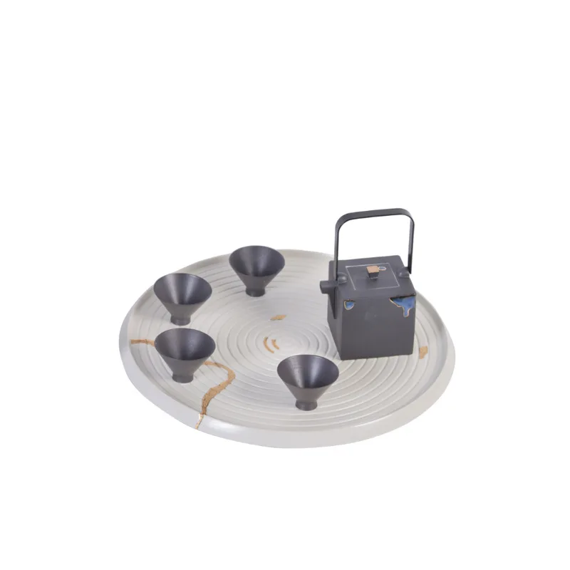 Modern Chinese round ceramic tray creative teapot teacup soft furnishing with accessories model room sales office ornaments