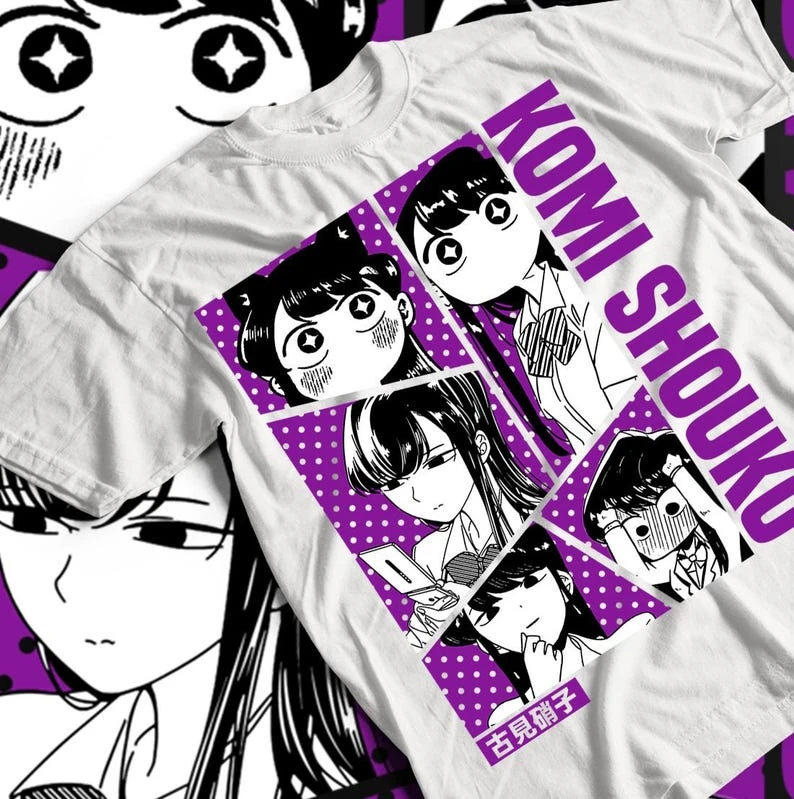 Komi Can't Communicate Anime Graphic T-shirt Washed Y2K Aesthetic Harajuku Streetwear Unisex Oversized Crew Neck Cotton Tee Tops