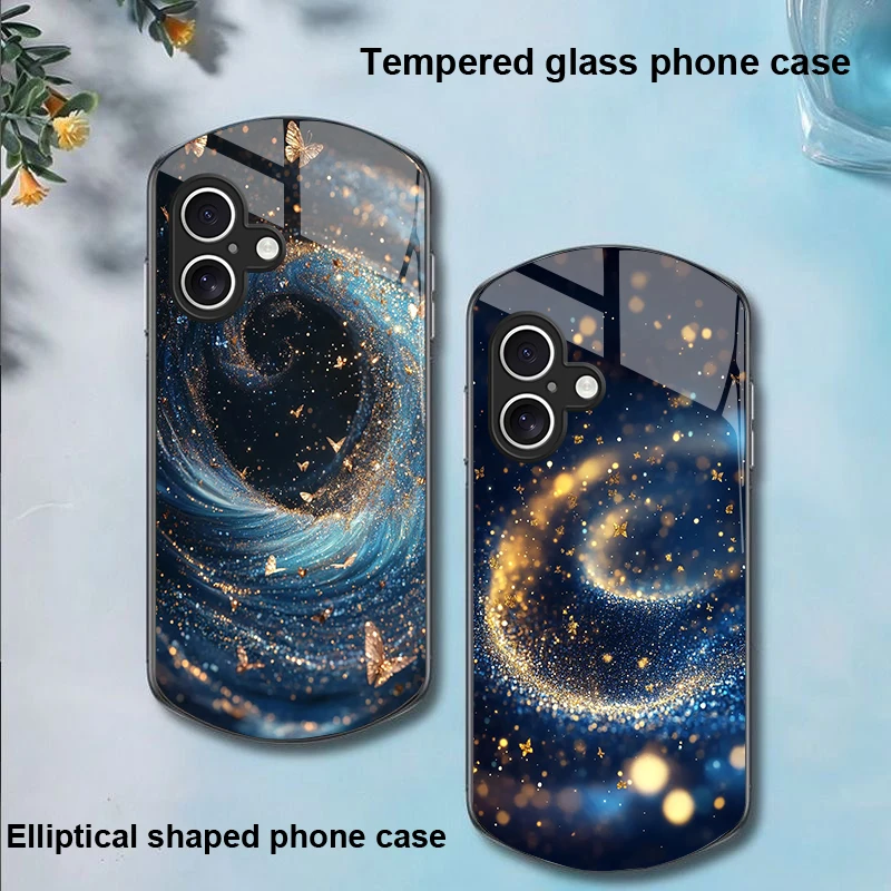 

Spiral Vortex Black For Apple IPhone 16 11 13 15 14 Pro Max 12 Mini 7 8 Plus XR X XS Elliptical Shaped Tempered Glass Phone Case