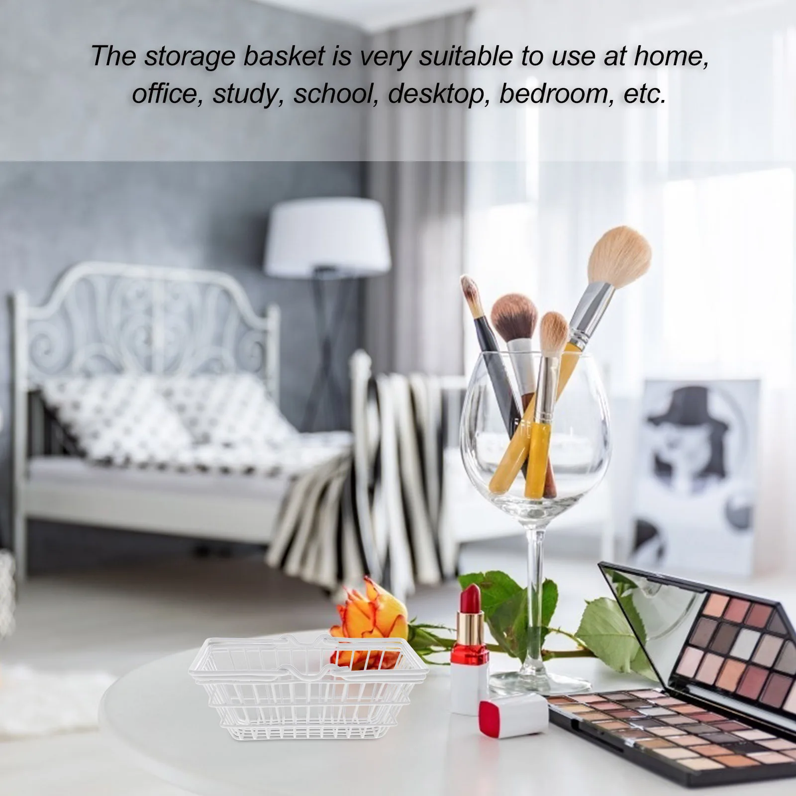 Small Shopping Storage Basket Metal Desktop Organizer Compact Sundries Holder for Office Home Jewelry Data Cable