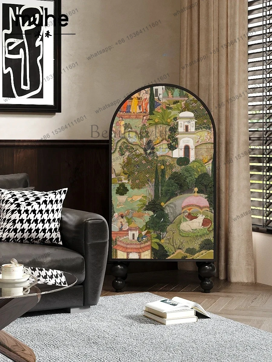 

French retro style home solid wood multi-functional chest of drawers entrance living room