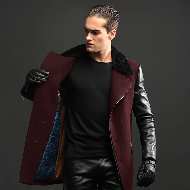 Mid-length Wool Jacket Men Clothing Busines Casual Genuine Leather Man Jackets Autumn Winter Warm Wool Coat Fashion Windbreak