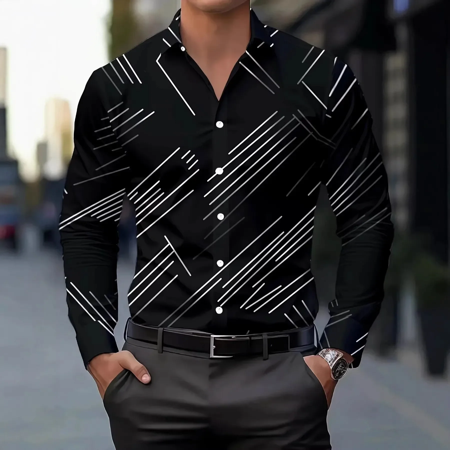 

Мужская осенняя новая рубашка с длинным рукавом и 3D цифровым принтом, мужская деловая повседневная рубашка с воротником-стойкой, топы