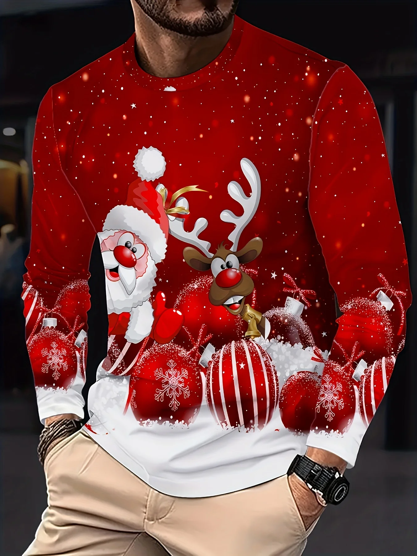 Heren Kerst 3D-bedrukt T-shirt Outdoor Sport en vrije tijd Campingkleding Straat Ademend Sneldrogend T-shirt met lange mouwen