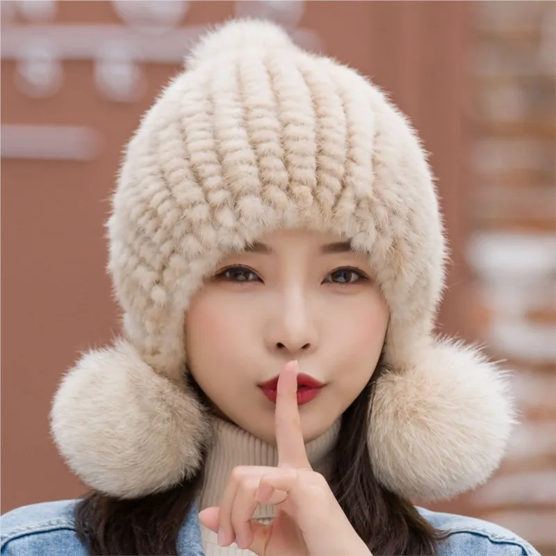 Fur hats for women in autumn and winter new styles warm ear-protecting cute balls