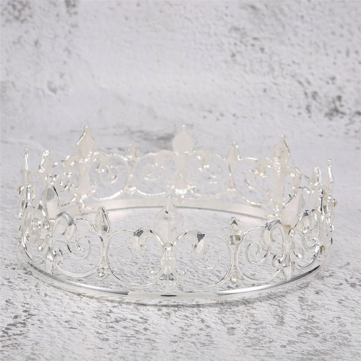 Royal Crown for Men - Metal Prince Crowns and Tiaras, Full Round Birthday Hats,Medieval Accessories (Silver)