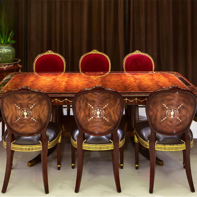 British classical solid wood carved dining table European retro carved rectangular dining table furniture