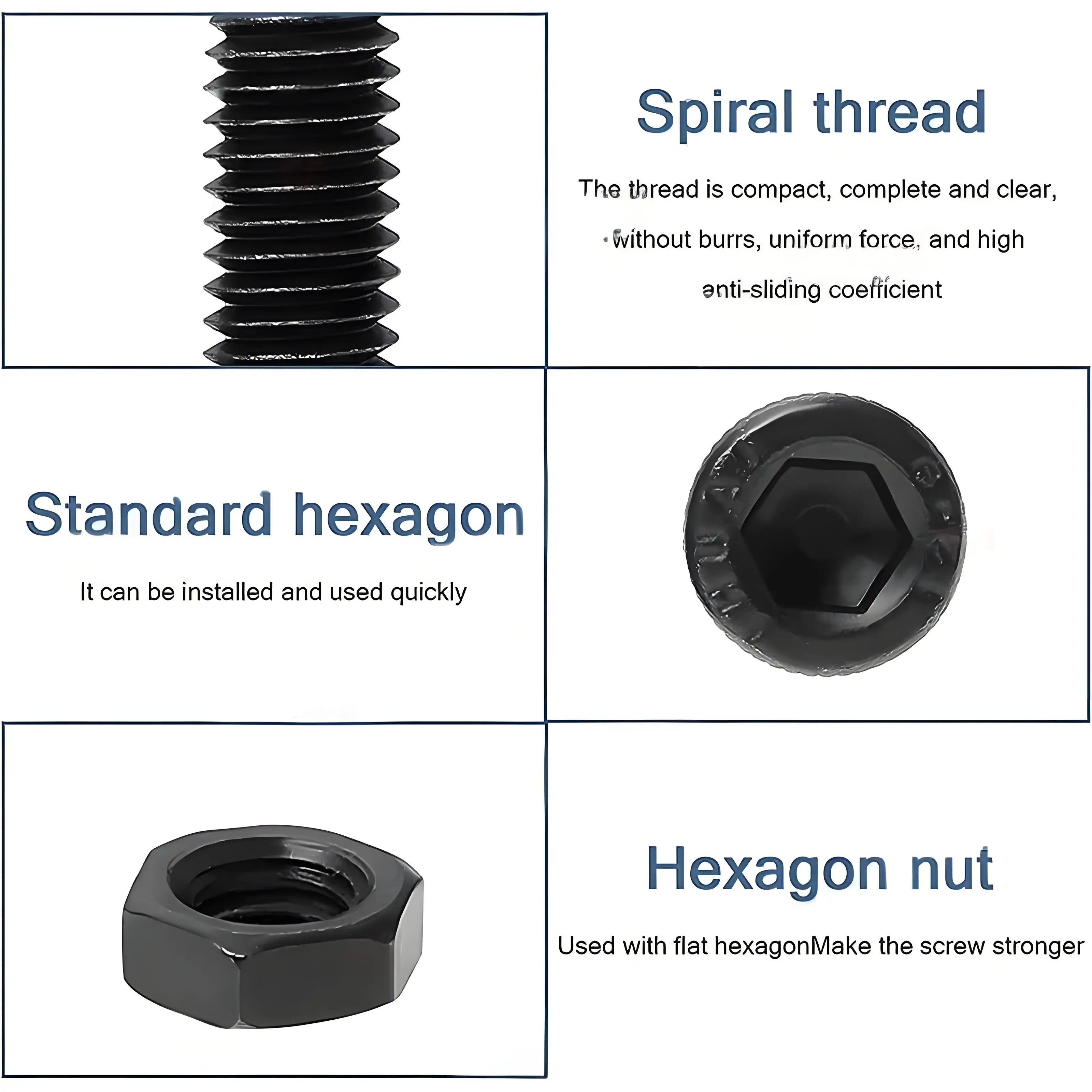 Set Sekrup dan Mur Kepala Hexagon Allen Baja Kelas 12.9 Hitam M2 M2.5 M3 M4 M5 DIN912