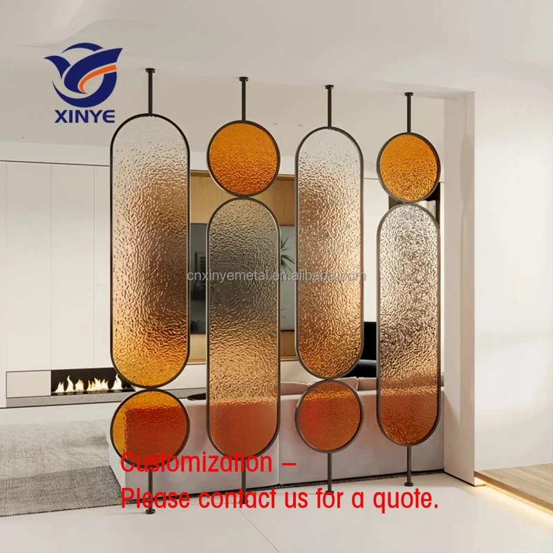 custom.Manufacturing Custom Design Rotatable Iron Metal Glass Screen Partition Iron Decoration Trennwand Separation Wall Room Di