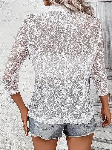 New Women's Elegant and Casual Seven Quarter Sleeve Lace Cardigan Top in Stock