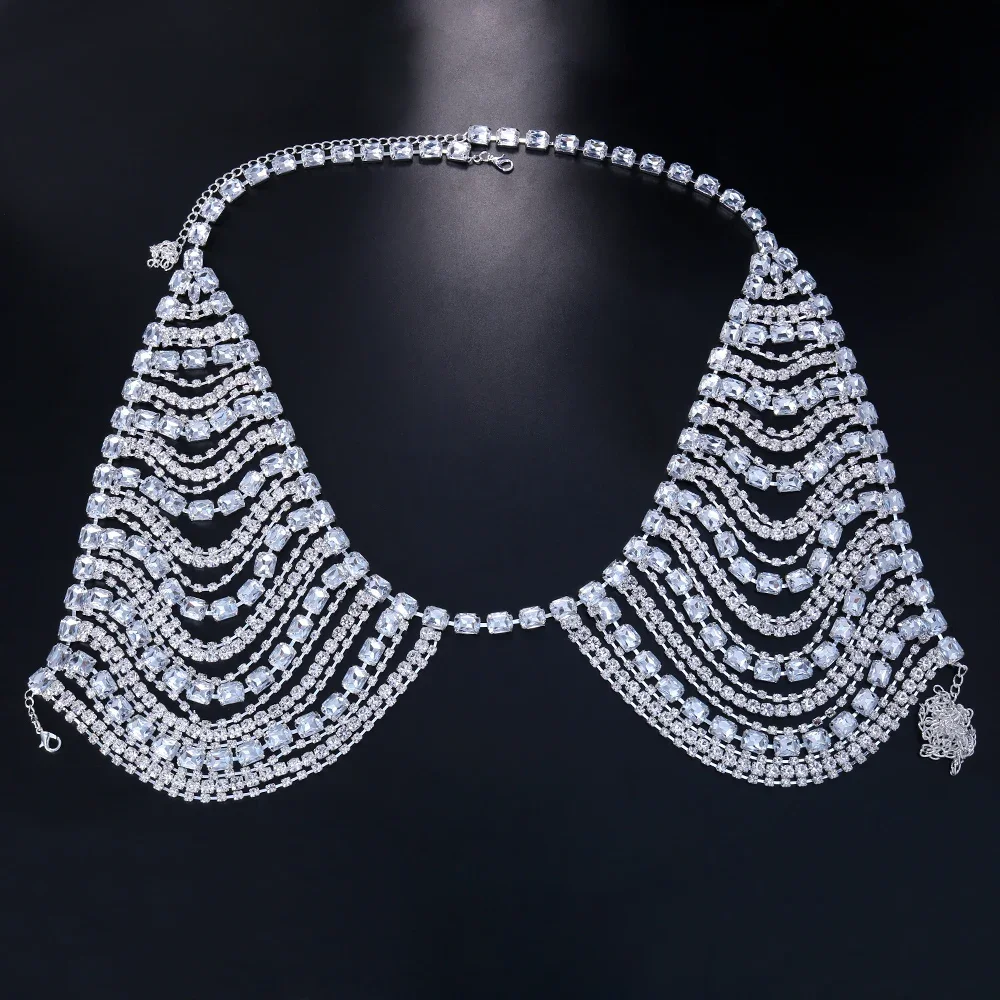 Exaggerate Square Rhinestone Bra Chain Nightclub Chest Accessories Sexy​ Lingerie Multilayer Bikini Body Jewelry Harness Women
