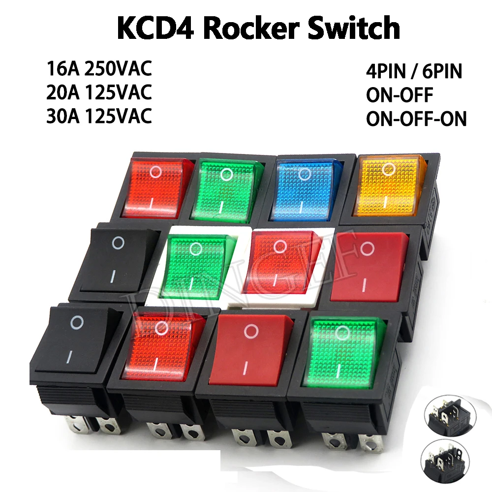 1PCS/lot KCD4 Rocker Switch ON-OFF 2 Position 4P 6P Power Switch 3 Position 16A 250VAC/20A 125VAC Ship type switch