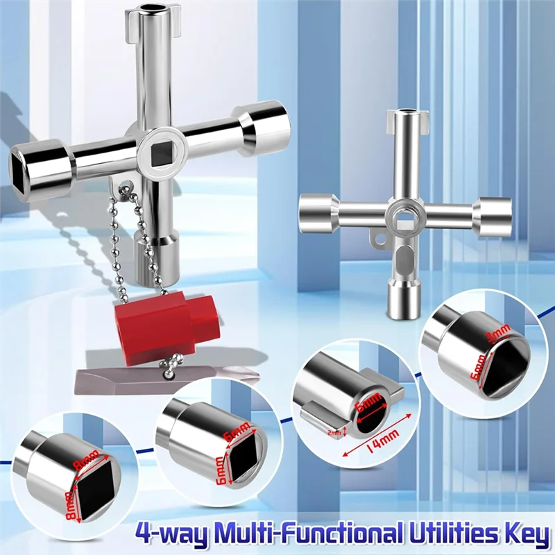 Watermeter sleutel uitgeschakeld gereedschap 15 inch tot 28 inch met 4-weg nutsvoorzieningen sleutel, T-handvat verwijderbare watermeter moersleutel-AS97