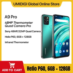 UMIDIGI A9 프로 언락 스마트폰, 안드로이드 10, 글로벌 버전, 6.3 인치 FHD + 32MP/48MP 쿼드 카메라, 셀룰러 Helio P60 휴대폰